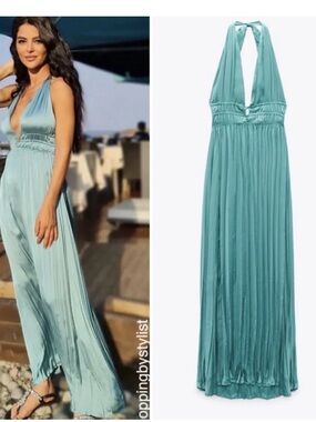 Sage Halter Maxi Dress with Smocked Waist